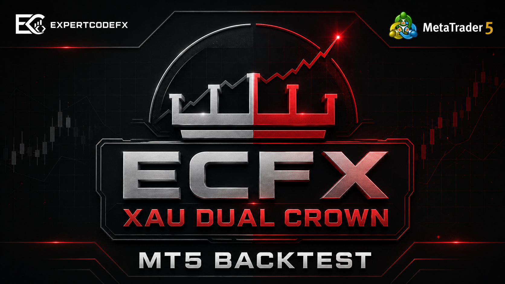 ECFX XAU Dual Crown MetaTrader 5 backtest cover in red and silver
